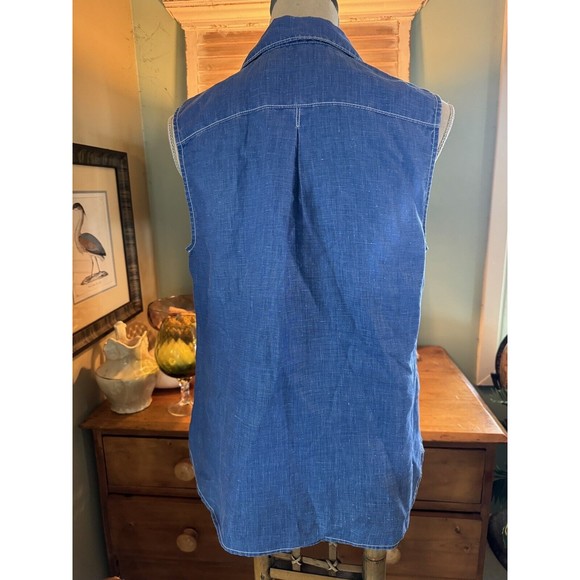 Tommy Bahama Women's Denim Blue Washed Linen Sleeveless Button Up  Blouse Medium - Picture 8 of 11
